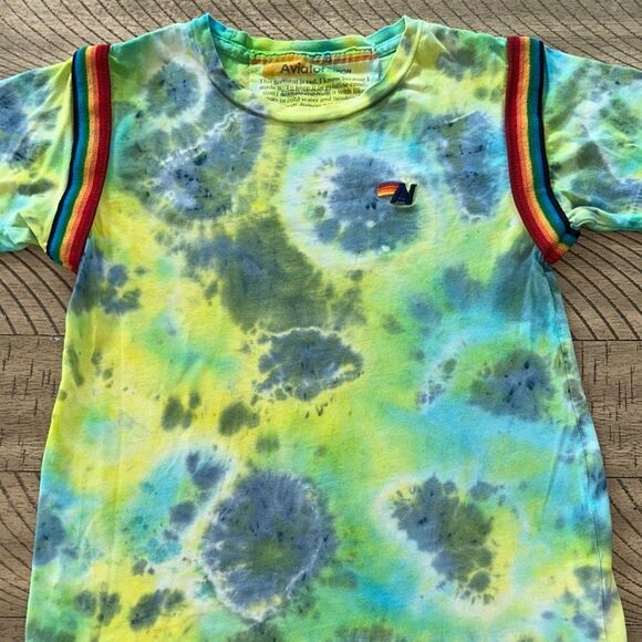 Aviator 🧑‍✈️ Nation Made in USA 🇺🇸 Kids Rainbow 🌈 Ringet Tie-Dye T-Shirt Unique! - Picture 1 of 17